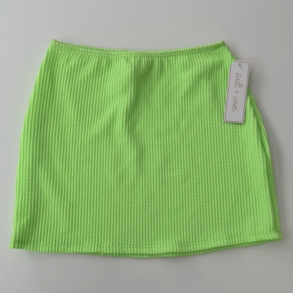 Salt + Cove Bikini Swim Skirt Junior Size XS Neon Green Crinkle Ribbed NWT